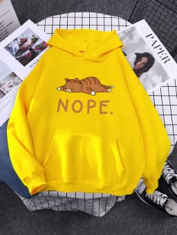 Womans Hoodie Sleeping Cat Nope Print Sweatshirts Females Fashion Oversize Sweater Winter Concise Funny Animal Lady Long Sleeve