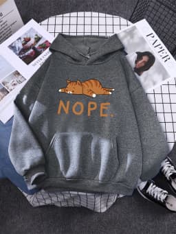 Womans Hoodie Sleeping Cat Nope Print Sweatshirts Females Fashion Oversize Sweater Winter Concise Funny Animal Lady Long Sleeve