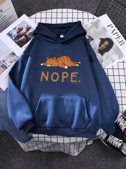 Womans Hoodie Sleeping Cat Nope Print Sweatshirts Females Fashion Oversize Sweater Winter Concise Funny Animal Lady Long Sleeve