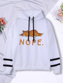 Womans Hoodie Sleeping Cat Nope Print Sweatshirts Females Fashion Oversize Sweater Winter Concise Funny Animal Lady Long Sleeve