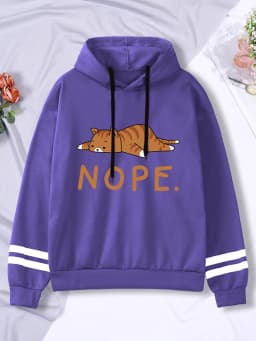 Womans Hoodie Sleeping Cat Nope Print Sweatshirts Females Fashion Oversize Sweater Winter Concise Funny Animal Lady Long Sleeve
