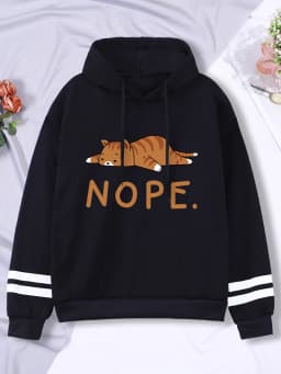 Womans Hoodie Sleeping Cat Nope Print Sweatshirts Females Fashion Oversize Sweater Winter Concise Funny Animal Lady Long Sleeve