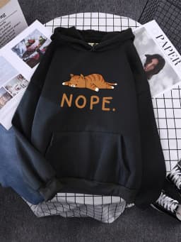 Womans Hoodie Sleeping Cat Nope Print Sweatshirts Females Fashion Oversize Sweater Winter Concise Funny Animal Lady Long Sleeve