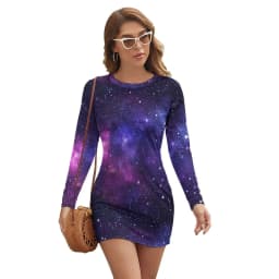Abstract Galaxy Bodycon Dress Summer Vincent Van Gogh Starry Night Sexy Dresses Woman Long Sleeve Street Fashion Dress Big Size