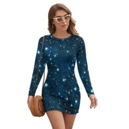 Abstract Galaxy Bodycon Dress Summer Vincent Van Gogh Starry Night Sexy Dresses Woman Long Sleeve Street Fashion Dress Big Size