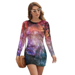 Abstract Galaxy Bodycon Dress Summer Vincent Van Gogh Starry Night Sexy Dresses Woman Long Sleeve Street Fashion Dress Big Size