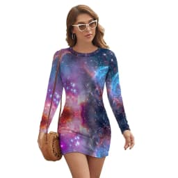 Abstract Galaxy Bodycon Dress Summer Vincent Van Gogh Starry Night Sexy Dresses Woman Long Sleeve Street Fashion Dress Big Size