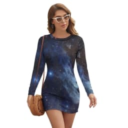 Abstract Galaxy Bodycon Dress Summer Vincent Van Gogh Starry Night Sexy Dresses Woman Long Sleeve Street Fashion Dress Big Size