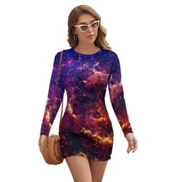 Abstract Galaxy Bodycon Dress Summer Vincent Van Gogh Starry Night Sexy Dresses Woman Long Sleeve Street Fashion Dress Big Size