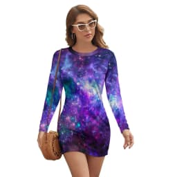 Abstract Galaxy Bodycon Dress Summer Vincent Van Gogh Starry Night Sexy Dresses Woman Long Sleeve Street Fashion Dress Big Size
