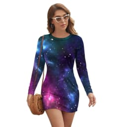 Abstract Galaxy Bodycon Dress Summer Vincent Van Gogh Starry Night Sexy Dresses Woman Long Sleeve Street Fashion Dress Big Size