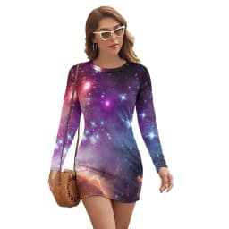 Abstract Galaxy Bodycon Dress Summer Vincent Van Gogh Starry Night Sexy Dresses Woman Long Sleeve Street Fashion Dress Big Size