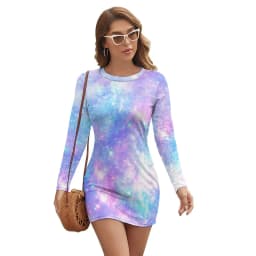 Abstract Galaxy Bodycon Dress Summer Vincent Van Gogh Starry Night Sexy Dresses Woman Long Sleeve Street Fashion Dress Big Size