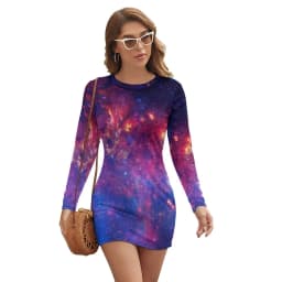 Abstract Galaxy Bodycon Dress Summer Vincent Van Gogh Starry Night Sexy Dresses Woman Long Sleeve Street Fashion Dress Big Size