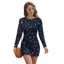 Abstract Galaxy Bodycon Dress Summer Vincent Van Gogh Starry Night Sexy Dresses Woman Long Sleeve Street Fashion Dress Big Size