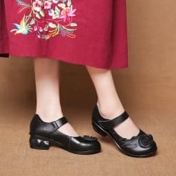 Vintage Cowhide Leather Sandals Women High Quality Mary Jane Shoes Low Heels Sandal With Flower Woman Chic Shoes Sandalias Mujer