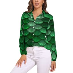 Colorful Mermaid Blouse Aqua Blue Scales Office Print Blouses Women Long-Sleeve Casual Shirts Summer Oversized Clothing 2XL 3XL