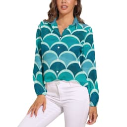 Colorful Mermaid Blouse Aqua Blue Scales Office Print Blouses Women Long-Sleeve Casual Shirts Summer Oversized Clothing 2XL 3XL