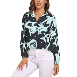 Colorful Mermaid Blouse Aqua Blue Scales Office Print Blouses Women Long-Sleeve Casual Shirts Summer Oversized Clothing 2XL 3XL