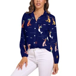 Colorful Mermaid Blouse Aqua Blue Scales Office Print Blouses Women Long-Sleeve Casual Shirts Summer Oversized Clothing 2XL 3XL