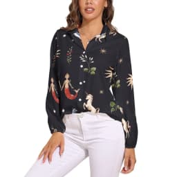 Colorful Mermaid Blouse Aqua Blue Scales Office Print Blouses Women Long-Sleeve Casual Shirts Summer Oversized Clothing 2XL 3XL