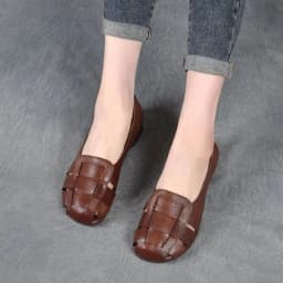 2024 New Braid Cutout Loafers Women's Brown Moccasins Female Vintage Shoes Slip On Leisure Retro Flats