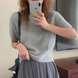 Cashmere knit short sleeve women's bottom loose top half sleeve T-shirt spring and autumn pullover short wool half sleeve