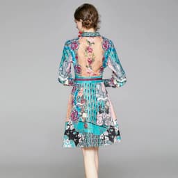 Retro Printed Elegant Dresses For Women Flare Sleeve Ruffles Ladies Holiday Party Dinner Female Dress Vestidos Платье Женское