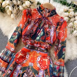 Retro Printed Elegant Dresses For Women Flare Sleeve Ruffles Ladies Holiday Party Dinner Female Dress Vestidos Платье Женское