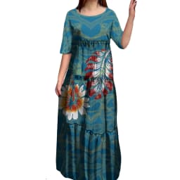 Anti-wrinkle 8XL Polynesian Milk Silk O-neck Tiered Dress Hot Selling Pacific Island Art Hawaii Design Evening Mermaid Dresses