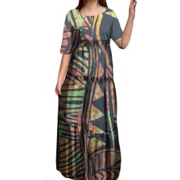 Anti-wrinkle 8XL Polynesian Milk Silk O-neck Tiered Dress Hot Selling Pacific Island Art Hawaii Design Evening Mermaid Dresses