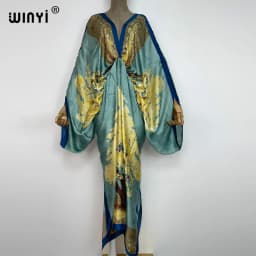 WINYI New Fashion Bohemian Deep V-neck Floral European For Lady Free Size Loose Batwing Holiday Beach Cover Up Party Kaftan Dres