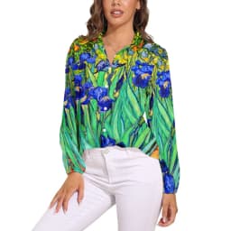 Vintage Flower Print Loose Blouse Irises by Van Gogh Simple Oversized Blouses Woman Long-Sleeve Cute Shirts Autumn Graphic Top