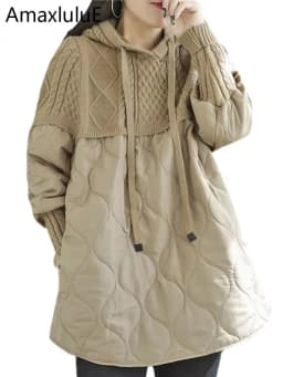 Amax LuluE Winter Fashion Clothes Womens Loose Warm Hooded Knitted Padded Hoodies Ladies Casual Vintage Thicken Long Sweatshirts