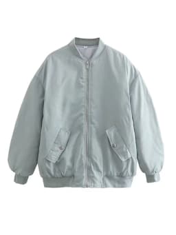 Klacwaya Bomber Jacket For Women 2022 Khaki Green Bomber Coat Women Padded Jacket Oversized Casual Jackets