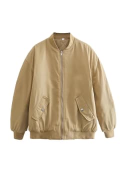 Klacwaya Bomber Jacket For Women 2022 Khaki Green Bomber Coat Women Padded Jacket Oversized Casual Jackets