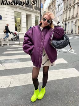 Klacwaya Bomber Jacket For Women 2022 Khaki Green Bomber Coat Women Padded Jacket Oversized Casual Jackets