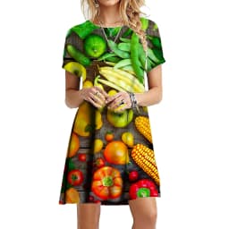 Colorful Fruits And Vegetables Print Dresses Women 2023 Fashion Short Sleeve Oversized Clothing Summer Casual Loose Mini Dress