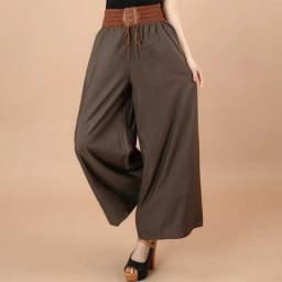2023 New National Wide Leg Pants Summer Fashion Casual Women's Culotes Waist Lace Up Large Hemlines High Waist Loose Trousers