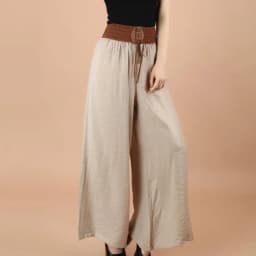 2023 New National Wide Leg Pants Summer Fashion Casual Women's Culotes Waist Lace Up Large Hemlines High Waist Loose Trousers