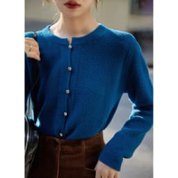 Retro knitted cashmere cardigan women autumn and winter round collar pullover bottom sweater jacket loose show thin wool coat