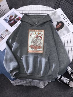 Skeleton Tarot Card The Lovers Vertical Poster Print Perfect Ideas Female Hoody Oversize Clothes Loose Hooded Autumn Tracksuit