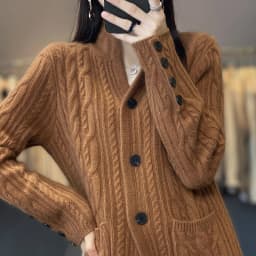 100%Cashmere Wool Sweater Women's New Stand Collar Cardigan Casual Knitted Tops European American Fashion High End Female Jacket