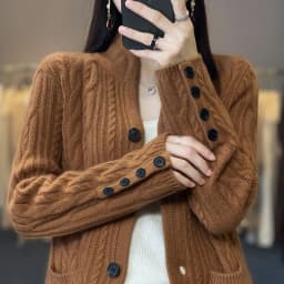 100%Cashmere Wool Sweater Women's New Stand Collar Cardigan Casual Knitted Tops European American Fashion High End Female Jacket