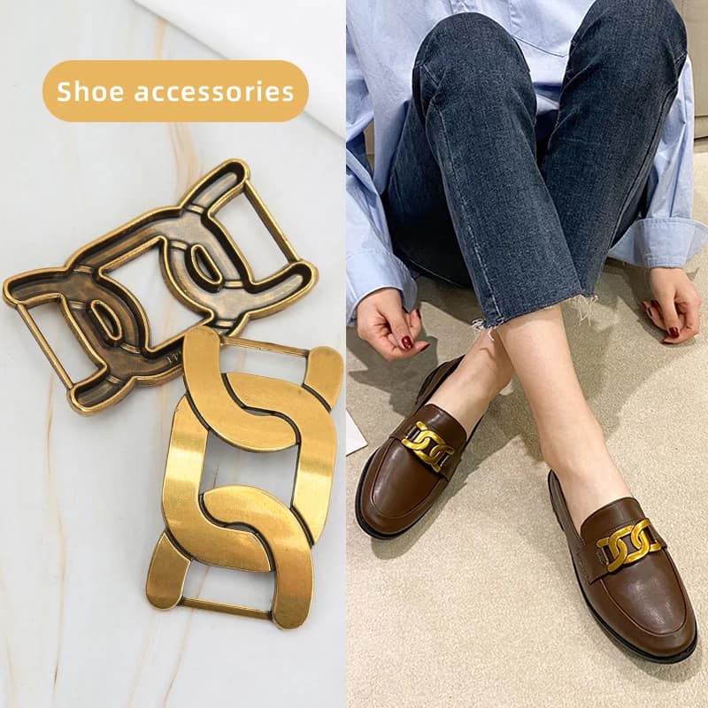 Loafer Bronze Hardware Buckle Accessories Shoe Flower Accessories Trend New Slippers Handmade DIY Women's Shoes Leather Buckle