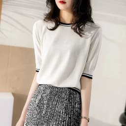 Temperament wind ice silk knit short sleeve women thin osmanthus needle pure cotton line T shirt summer bottom jacket
