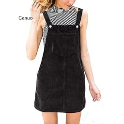 Women Corduroy Straight Suspender Mini Bib Overall Casual Pocket Dress Button Knee-length lovely Solid color Dress