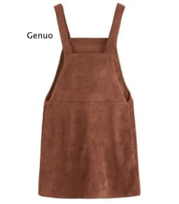 Women Corduroy Straight Suspender Mini Bib Overall Casual Pocket Dress Button Knee-length lovely Solid color Dress