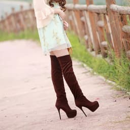 Super High Waterproof Platform Stiletto Heel Winter Women's Flock Boots Short Plush High Heel Large Size Over-The-Knee Boots
