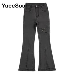 Love Metal Gray Women Jenas High Waist Flares Pants 2025 New Fashion Y2K Vintage Cute Sweet Casual 2000s E girl Female Clothes